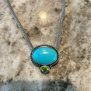Elegant Silver and Turquoise/peridot Necklace